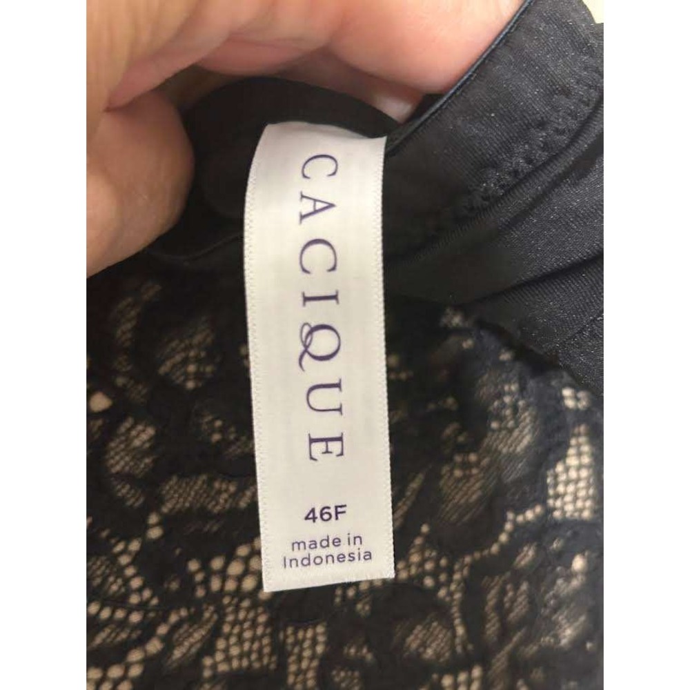 Cacique Black Lace Boost Plunge Front Close Cage Back Bra 46F A83532 - Picture 3 of 5